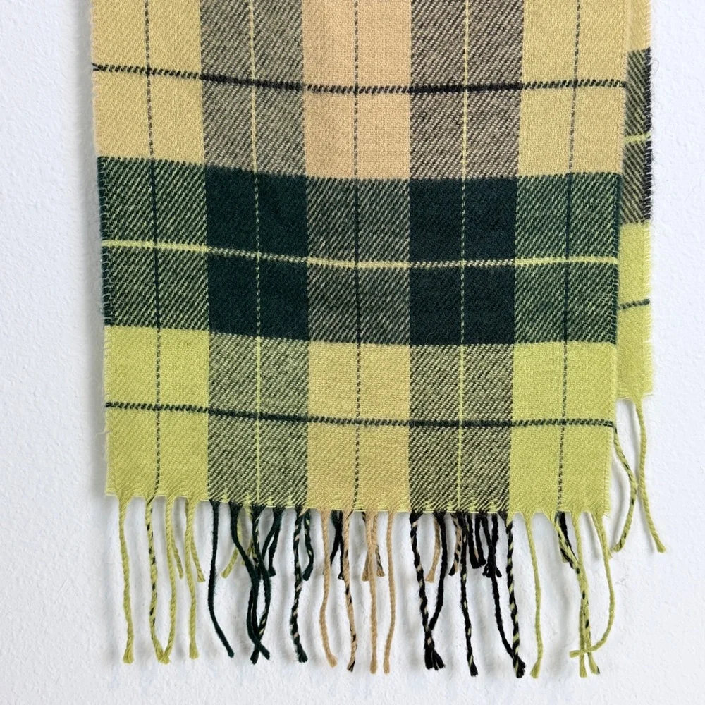 Givenchy Green Black Plaid Cashmere Blend Scarf 50”